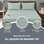 Ornamental Swirl Sage Green 210 TC Pure Cotton Super King Bedsheet with 2 Pillow Covers (108 x 108 Inches)