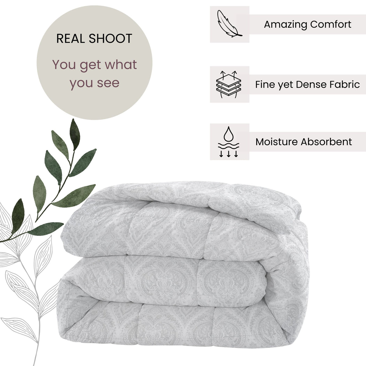 Premium Abstract Pure Cotton AC Quilt 150 GSM Grey Pack of 1