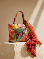 Floral Parrot Print Fashion Tote Bag with Matching Scarf