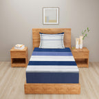 Navy Blue Linear Stripes 180 TC Pure Cotton Bedsheet Set with Pillow Cover