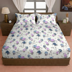 Blue Lavender Blossom Floral 200 TC Pure Cotton Bedsheet with Pillow Cover