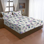 Blue Lavender Blossom Floral 200 TC Pure Cotton Bedsheet with Pillow Cover