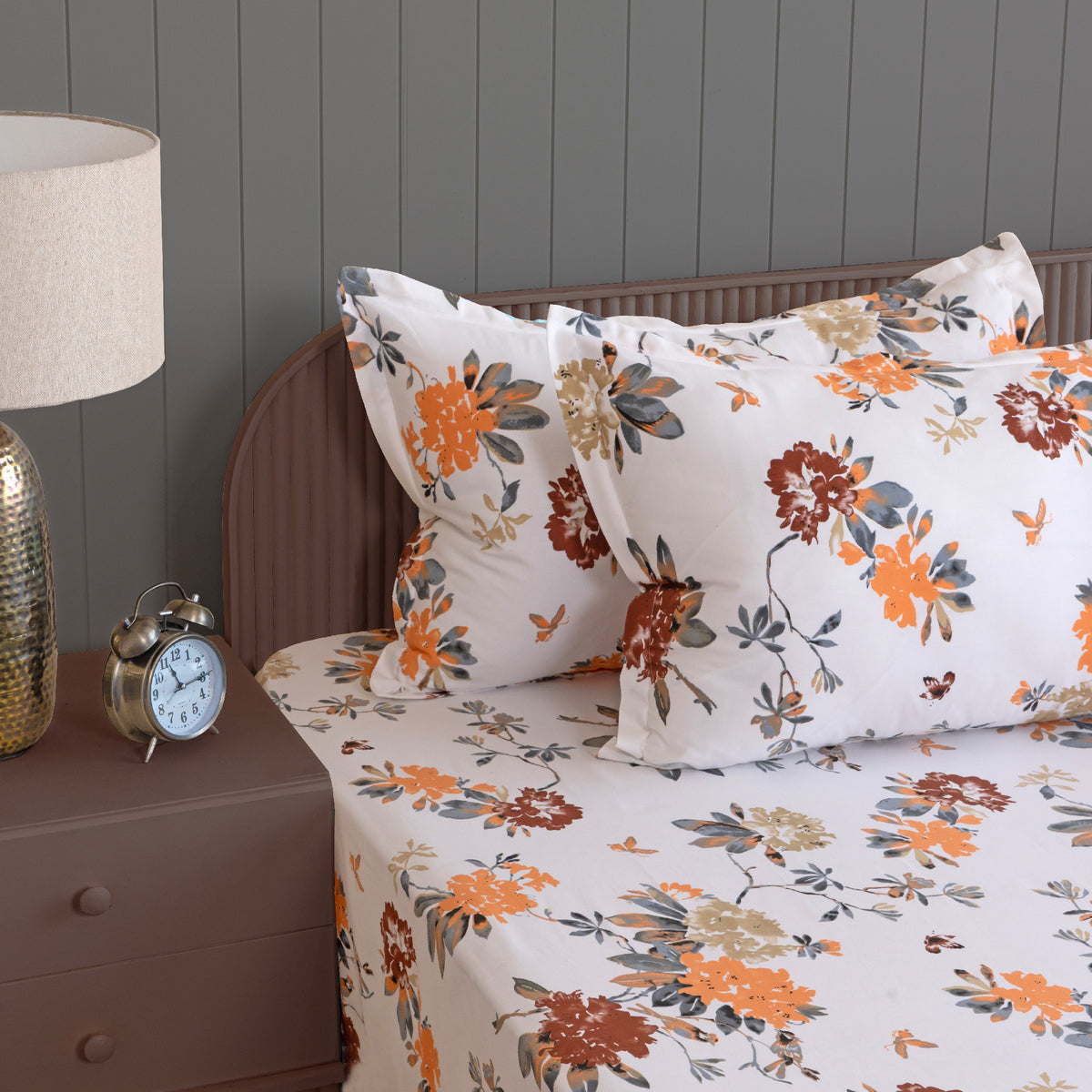 Yellow Orange Blossom Floral 200 TC Pure Cotton Bedsheet with Pillow Cover