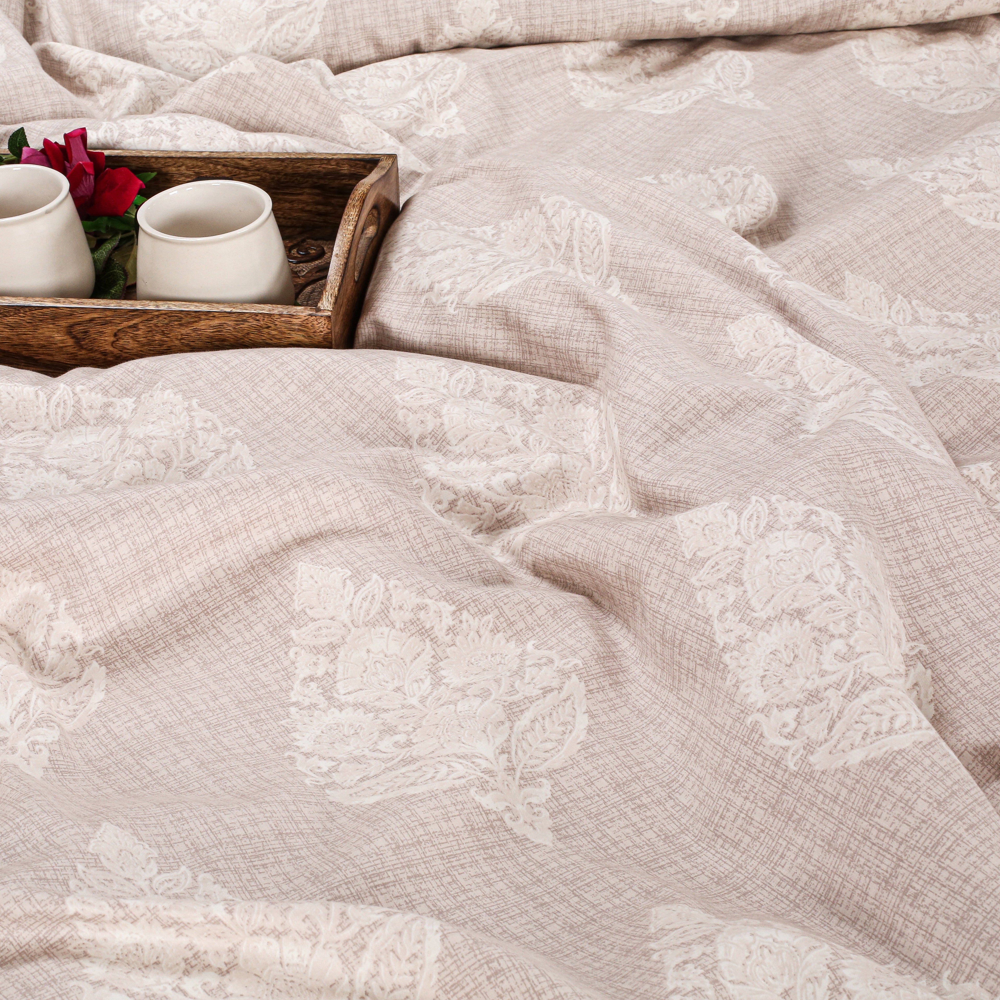 Blush Taupe Floral Medallion 180 TC Pure Cotton Bedsheet Set with Pillow Cover