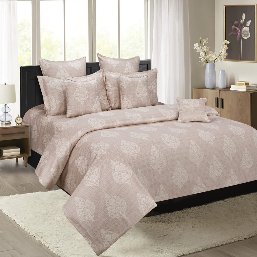 Blush Taupe Floral Medallion 180 TC Pure Cotton Bedsheet Set with Pillow Cover