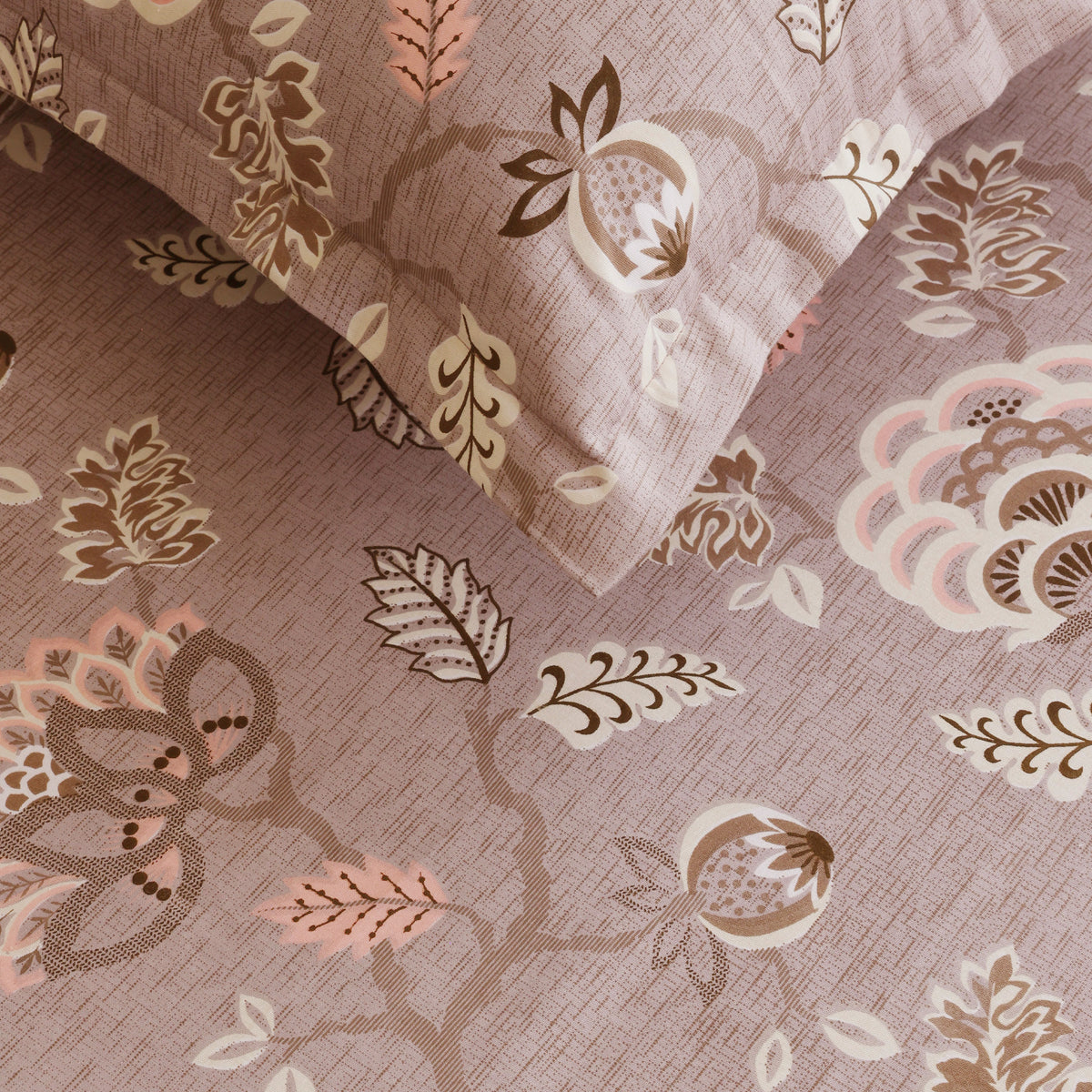 Taupe Blossom Floral 200 TC Pure Cotton Bedsheet with Pillow Cover
