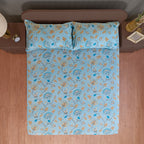 Sky Blue Botanical Bloom 180 TC Pure Cotton Bedsheet Set with Pillow Cover