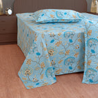 Sky Blue Botanical Bloom 180 TC Pure Cotton Bedsheet Set with Pillow Cover