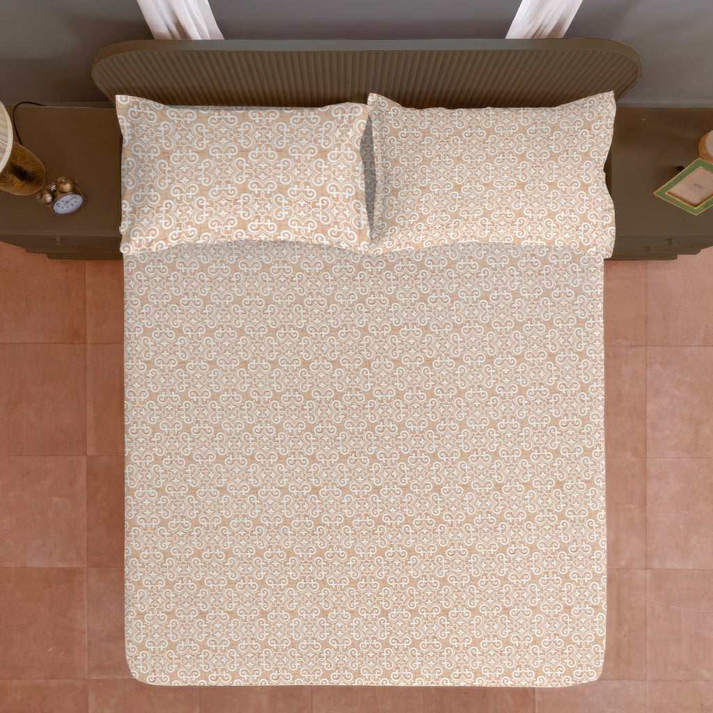 Beige Ornamental 200 TC Pure Cotton Bedsheet with Pillow Cover