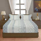 Aqua Mosaic 200 TC Pure Cotton Bedsheet with Pillow Cover