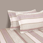 Ivory Mauve Geometric Stripes 180 TC Pure Cotton Bedsheet Set with Pillow Cover