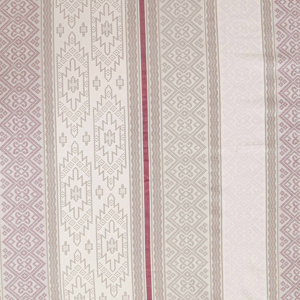 Ivory Mauve Geometric Stripes 180 TC Pure Cotton Bedsheet Set with Pillow Cover