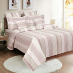 Ivory Mauve Geometric Stripes 180 TC Pure Cotton Bedsheet Set with Pillow Cover