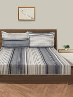 Indigo Classic Stripes 180 TC Pure Cotton Bedsheet Set with Pillow Cover