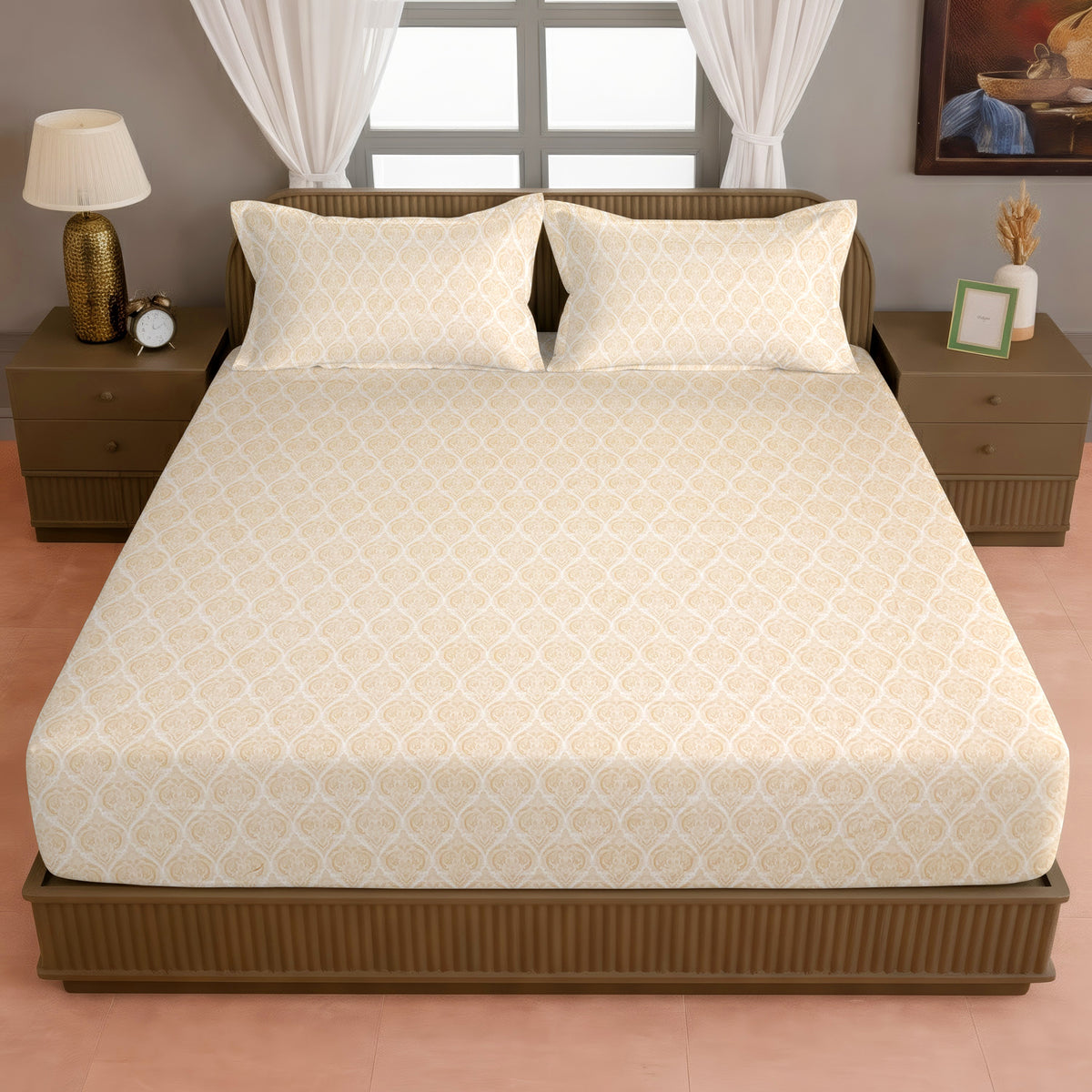 Ivory Paisley 200 TC Pure Cotton Bedsheet with Pillow Cover