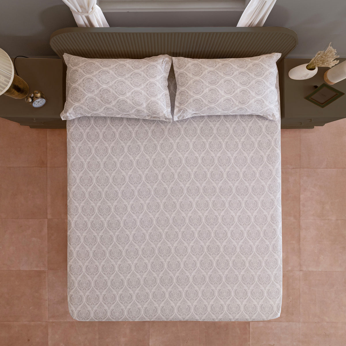 Grey Paisley 200 TC Pure Cotton Bedsheet with Pillow Cover