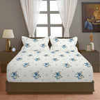 Blue Blossom Floral 200 TC Pure Cotton Bedsheet with Pillow Cover