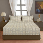 Beige Ornamental 200 TC Pure Cotton Bedsheet with Pillow Cover