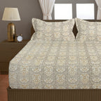 Beige Ornamental 200 TC Pure Cotton Bedsheet with Pillow Cover