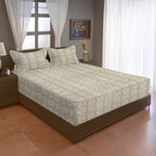 Beige Ornamental 200 TC Pure Cotton Bedsheet with Pillow Cover