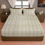 Beige Ornamental 200 TC Pure Cotton Bedsheet with Pillow Cover