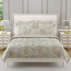 Sandstone Blue Damask 180 TC Pure Cotton Bedsheet Set with Pillow Cover