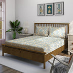Sandstone Blue Damask 180 TC Pure Cotton Bedsheet Set with Pillow Cover