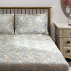 Sandstone Blue Damask 180 TC Pure Cotton Bedsheet Set with Pillow Cover