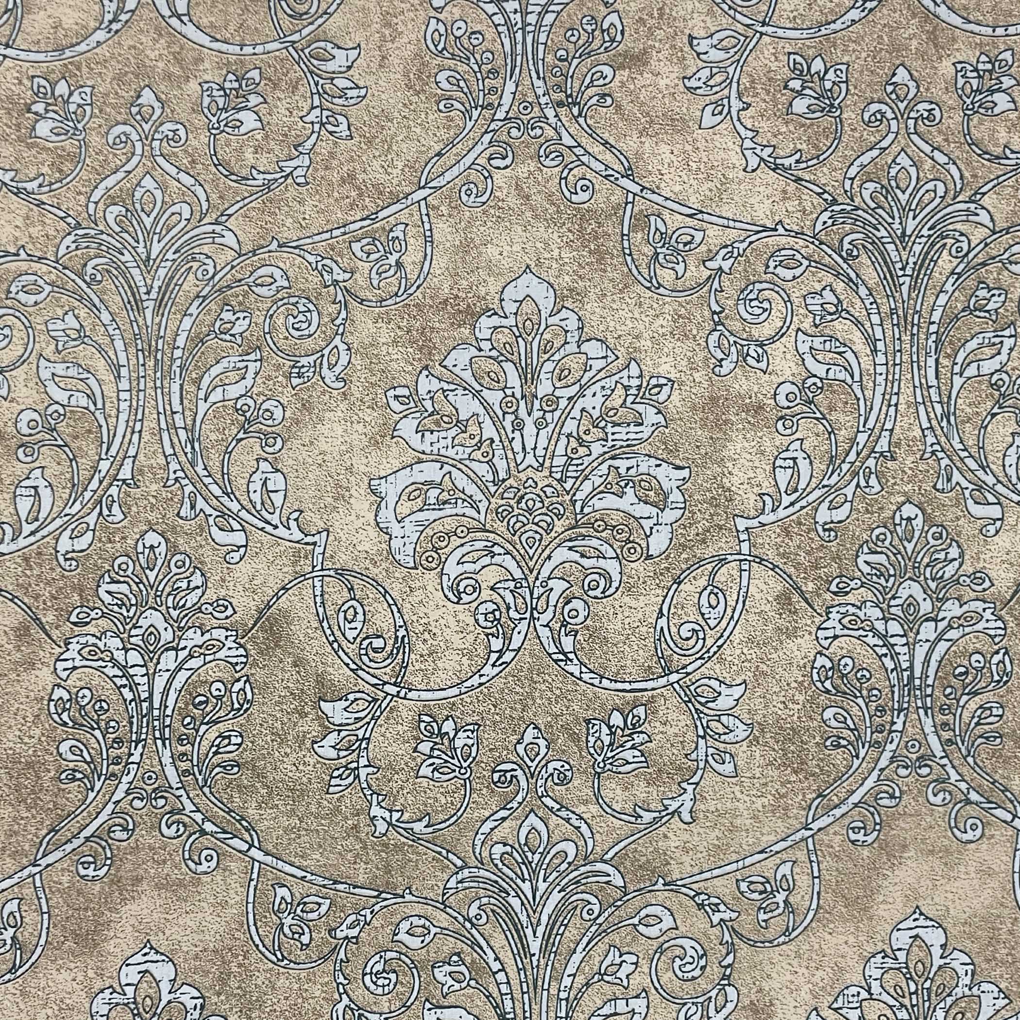 Sandstone Blue Damask 180 TC Pure Cotton Bedsheet Set with Pillow Cover