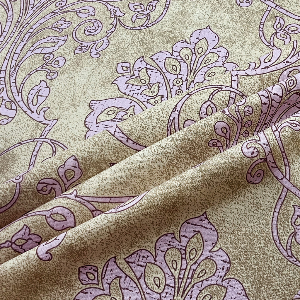 Sage Lilac Damask 180 TC Pure Cotton Bedsheet Set with Pillow Cover