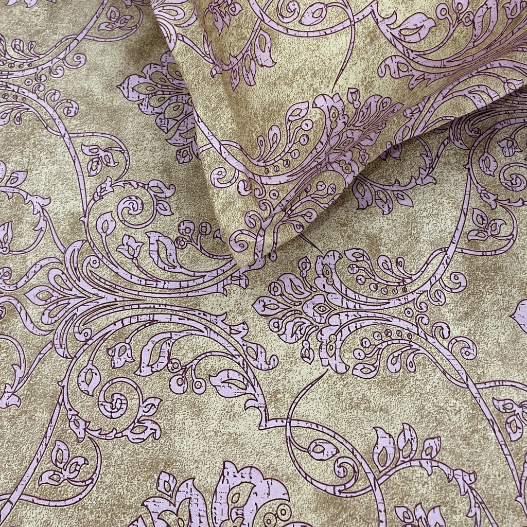 Sage Lilac Damask 180 TC Pure Cotton Bedsheet Set with Pillow Cover