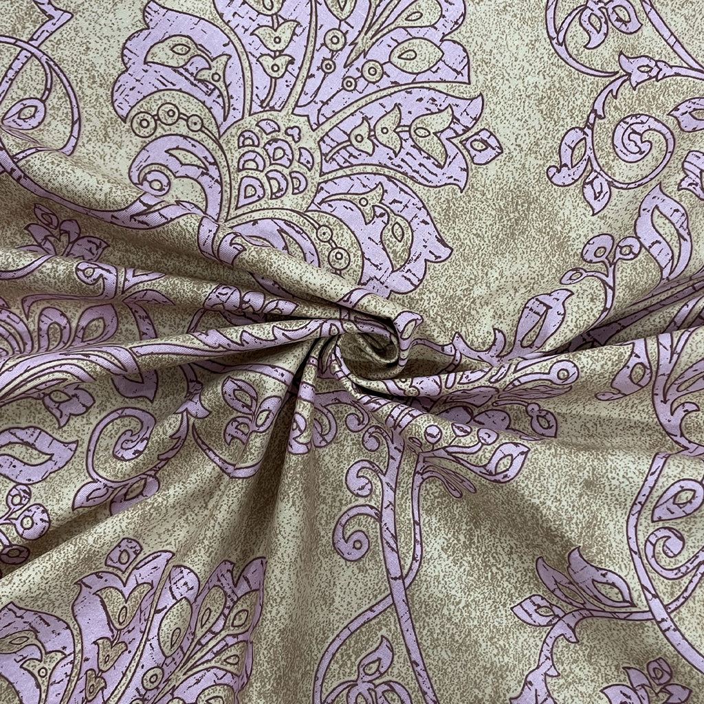 Sage Lilac Damask 180 TC Pure Cotton Bedsheet Set with Pillow Cover