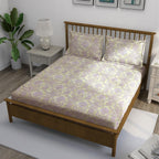 Sage Lilac Damask 180 TC Pure Cotton Bedsheet Set with Pillow Cover