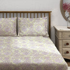 Sage Lilac Damask 180 TC Pure Cotton Bedsheet Set with Pillow Cover