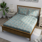 Taupe Aqua Damask 180 TC Pure Cotton Bedsheet Set with Pillow Cover