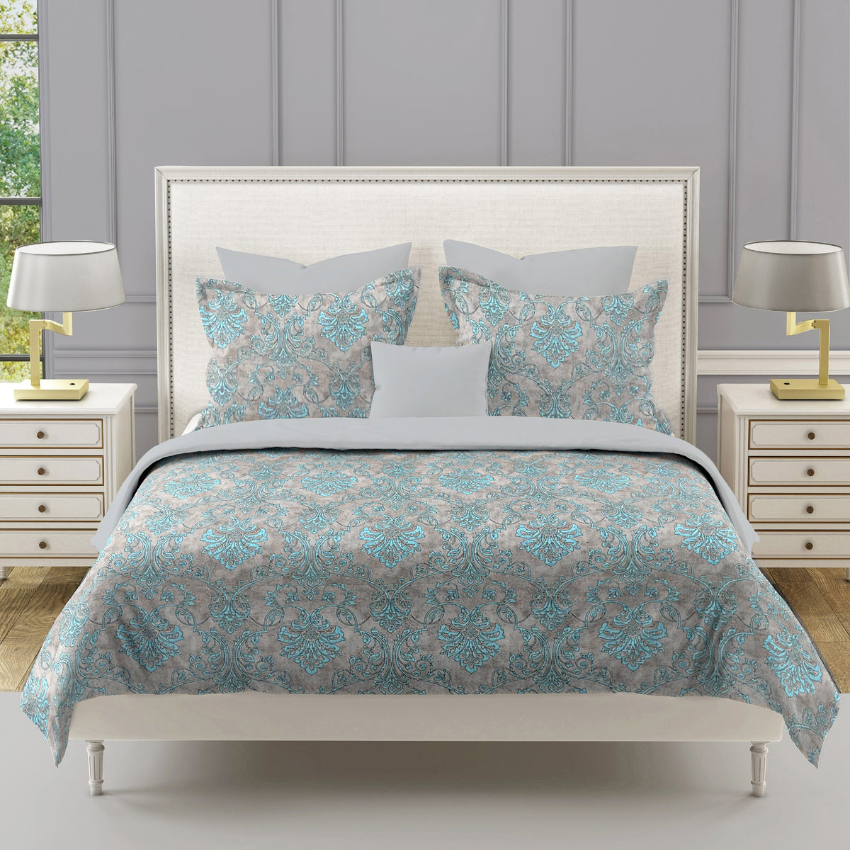 Taupe Aqua Damask 180 TC Pure Cotton Bedsheet Set with Pillow Cover