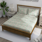 Mint Ornate Damask 180 TC Pure Cotton Bedsheet Set with Pillow Cover