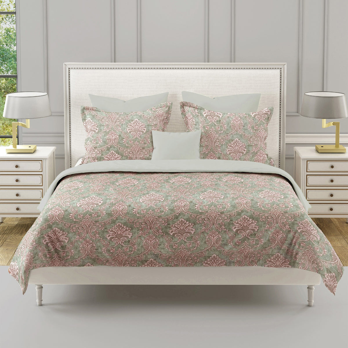 Mint Ornate Damask 180 TC Pure Cotton Bedsheet Set with Pillow Cover
