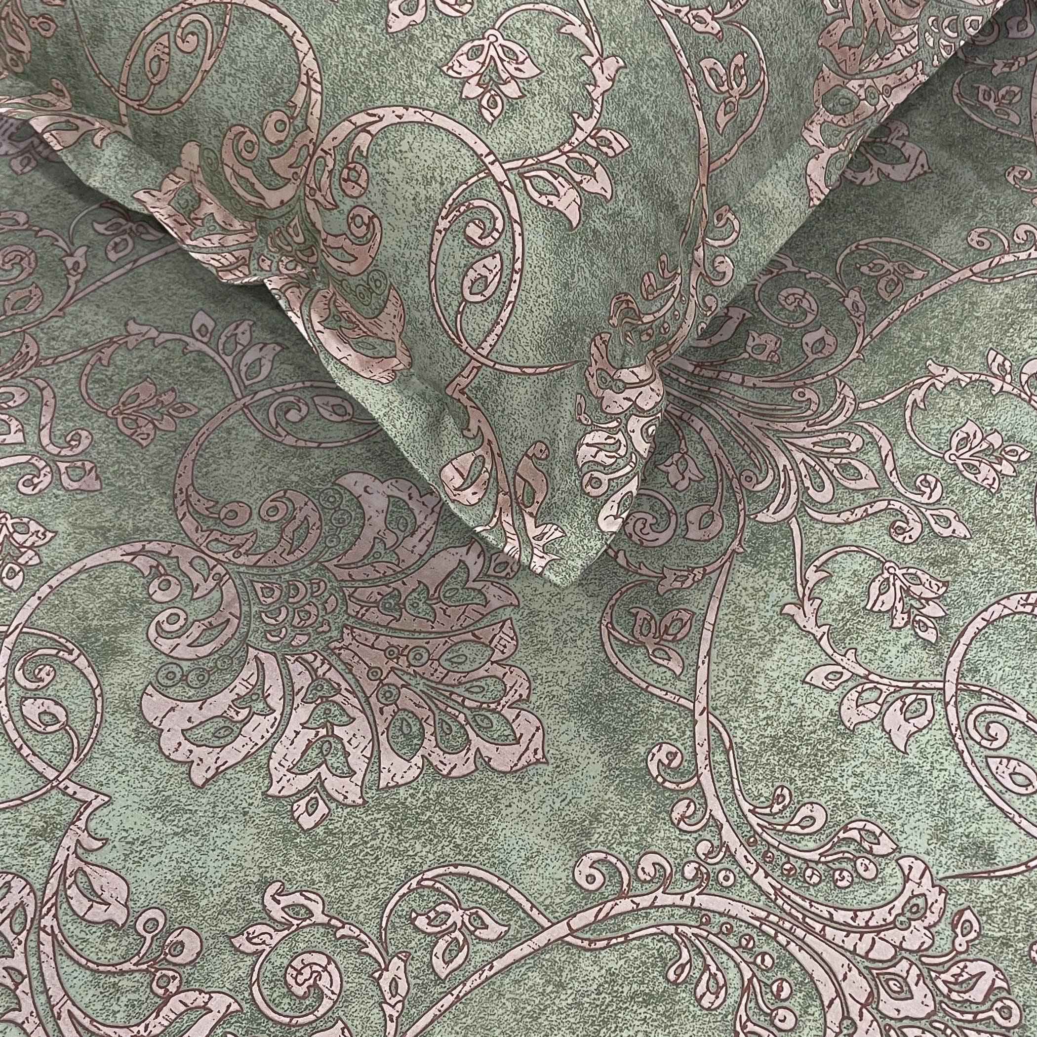 Mint Ornate Damask 180 TC Pure Cotton Bedsheet Set with Pillow Cover