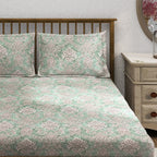 Mint Ornate Damask 180 TC Pure Cotton Bedsheet Set with Pillow Cover