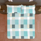 Aqua Blue & Grey Checked 200 TC Pure Cotton Bedsheet with Pillow Cover