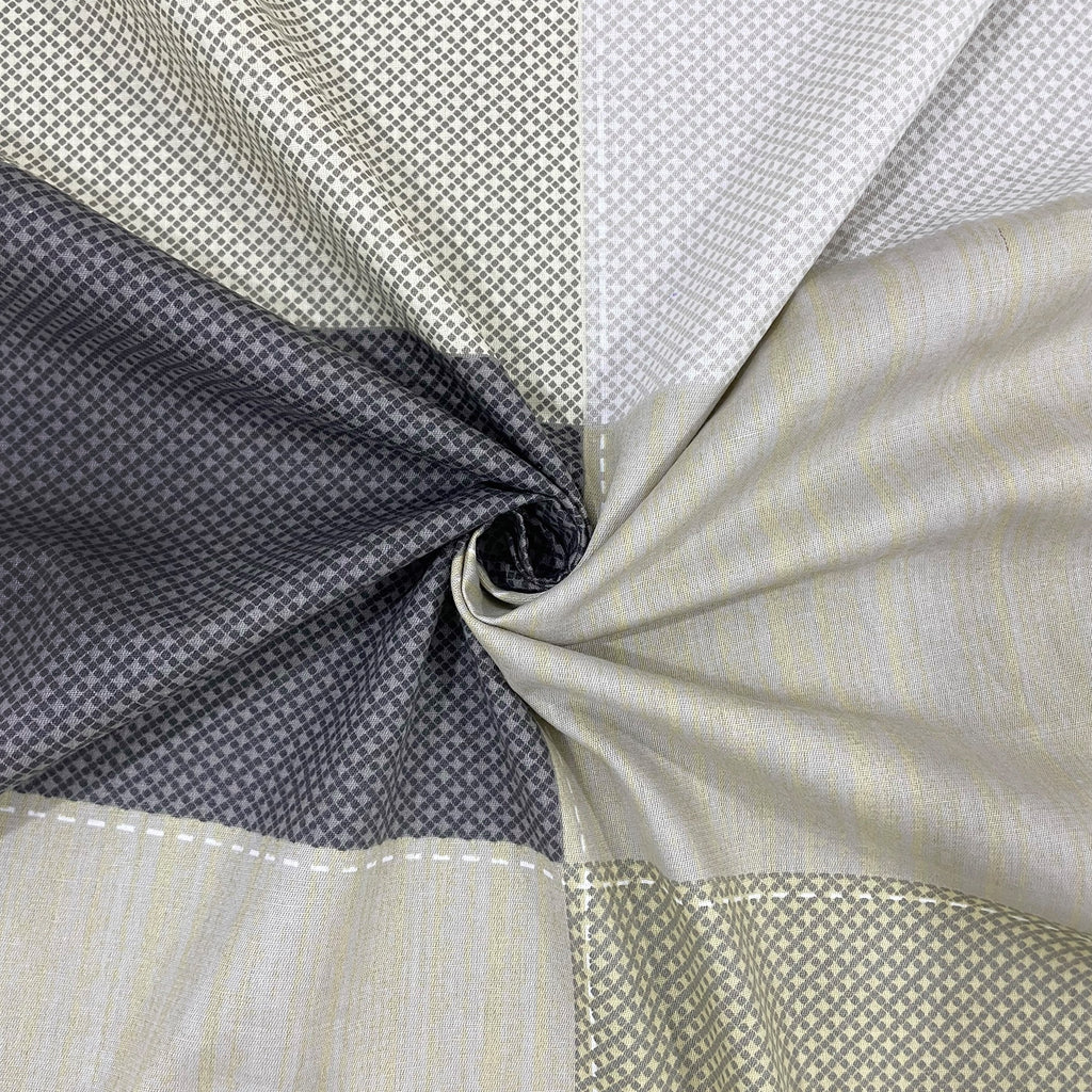 Sage Charcoal Windowpane 180 TC Pure Cotton Bedsheet Set with Pillow Cover