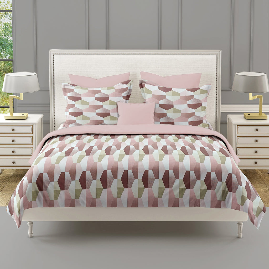 Blush Olive Mosaic 180 TC Pure Cotton Bedsheet Set with Pillow Cover
