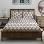 Taupe Ivory Tribal Mosaic 180 TC Pure Cotton Bedsheet Set with Pillow Cover