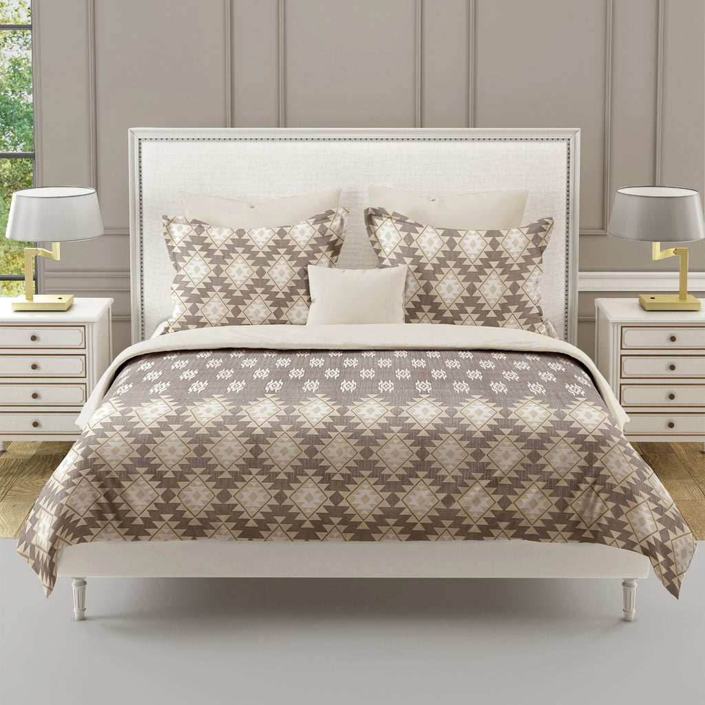 Taupe Ivory Tribal Mosaic 180 TC Pure Cotton Bedsheet Set with Pillow Cover