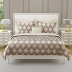 Taupe Ivory Tribal Mosaic 180 TC Pure Cotton Bedsheet Set with Pillow Cover
