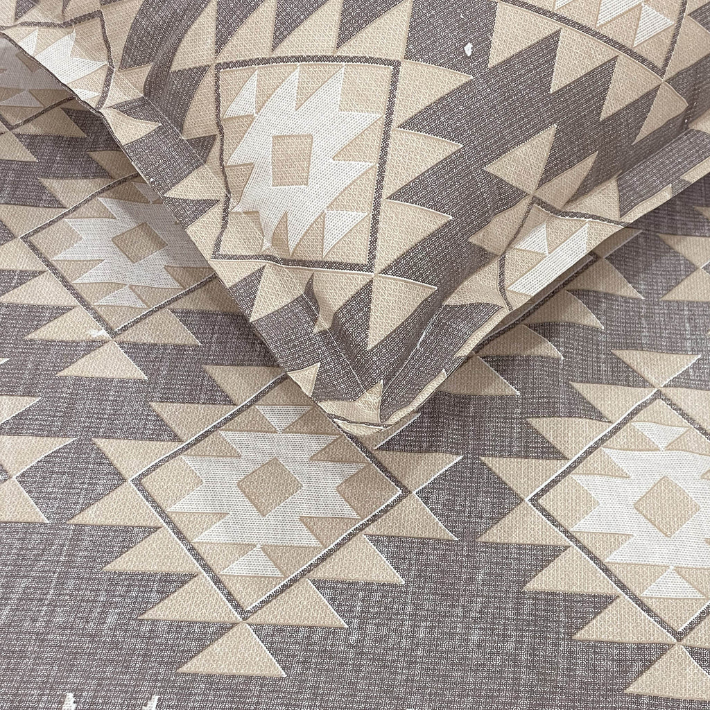 Taupe Ivory Tribal Mosaic 180 TC Pure Cotton Bedsheet Set with Pillow Cover