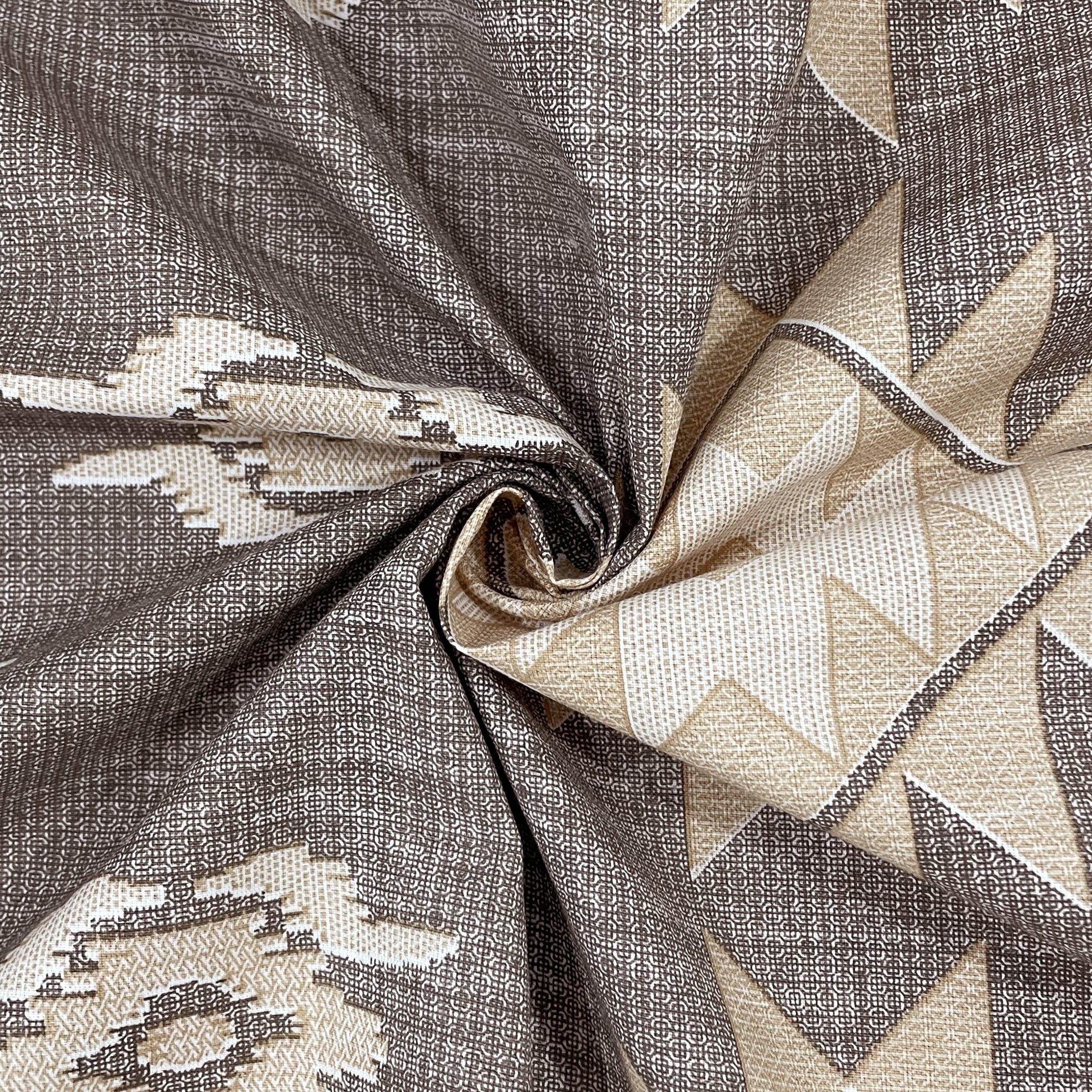 Taupe Ivory Tribal Mosaic 180 TC Pure Cotton Bedsheet Set with Pillow Cover