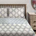 Grey Ivory Tribal Diamonds 180 TC Pure Cotton Bedsheet Set with Pillow Cover