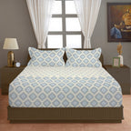 Ivory & Grey Ethnic Geometric 200 TC Pure Cotton Bedsheet with Pillow Covers
